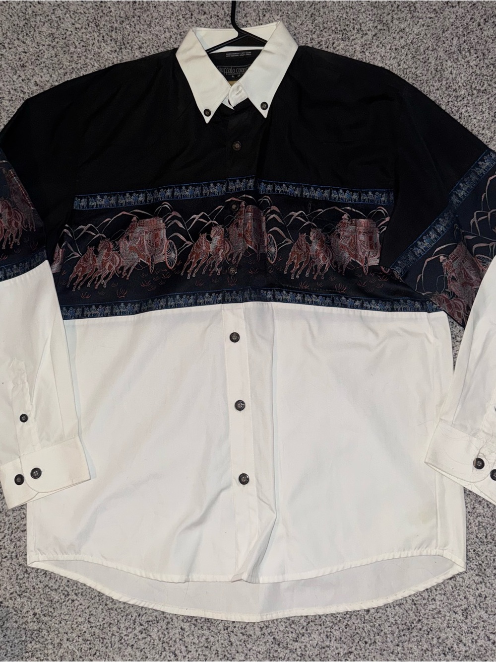 Men's Two-Tone Black and White Western Print Dress Shirt